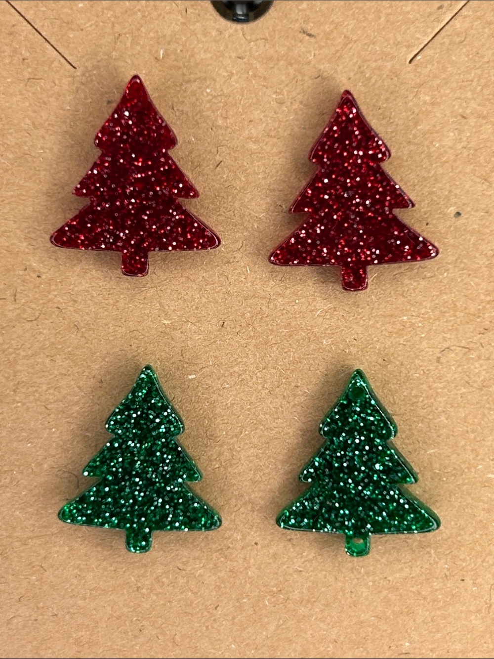 Glitter Christmas Tree Stud Earrings Red & Green  Acrylic Fashion Jewelry
